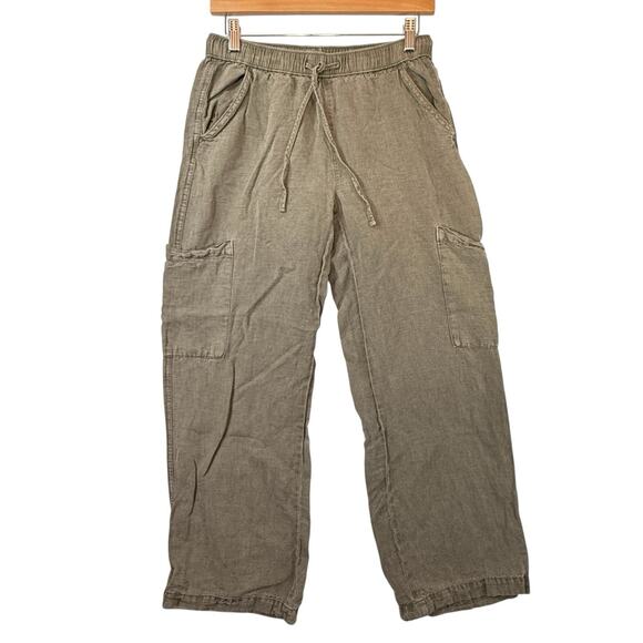 Joie Womens SIZE LARGE Linen Blend Pullon Pants Caro Utility Crop Dark Khaki Grn - Picture 1 of 9